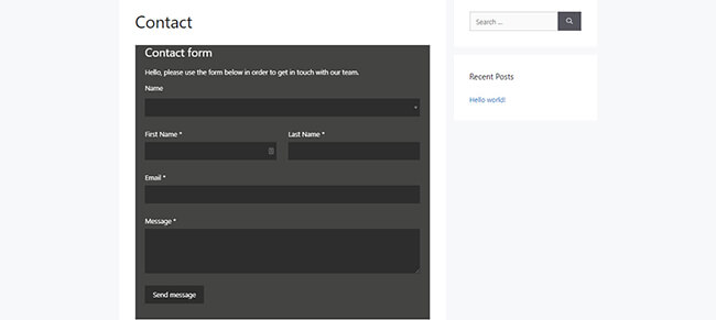 contact form on frontend