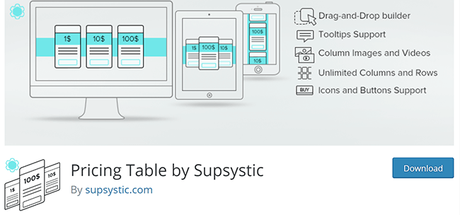 pricing table homepage
