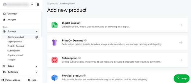 Sellfy - Add products