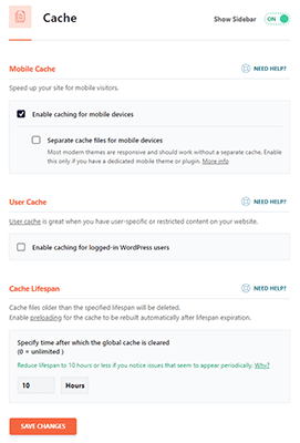 wp rocket cache tab